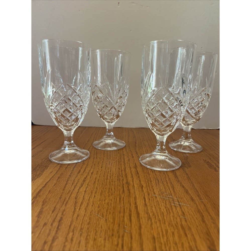 4 Godinger Dublin Shannon Crystal Footed Ice Tea/ Water Goblet Stemware EUC